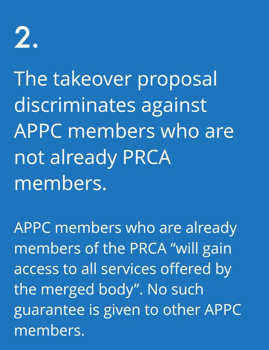 IndependentAPPC's tweet image. Reason number #2 to vote against the @APPC_UK takeover - the proposals discriminate against non PRCA members