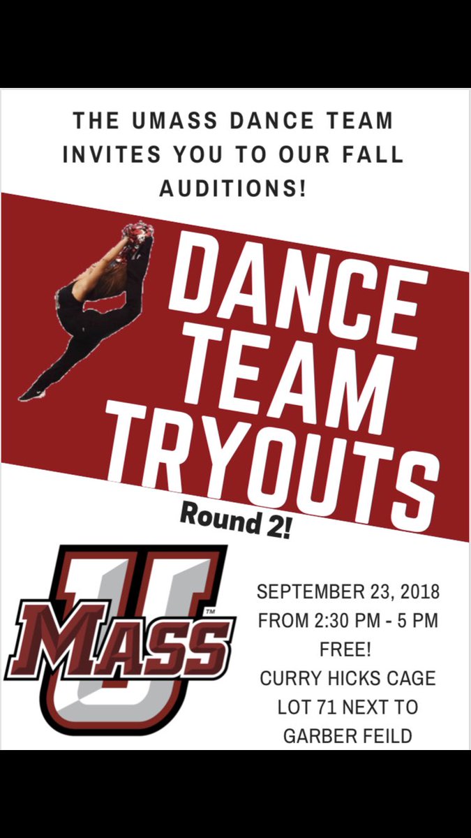 TheUMDanceTeam's tweet photo. Did you miss your chance to audition for the UMass Dance team? Well here’s your 2nd chance! 🚨💃🏼 dm for details! https://t.co/H3clMcOSot