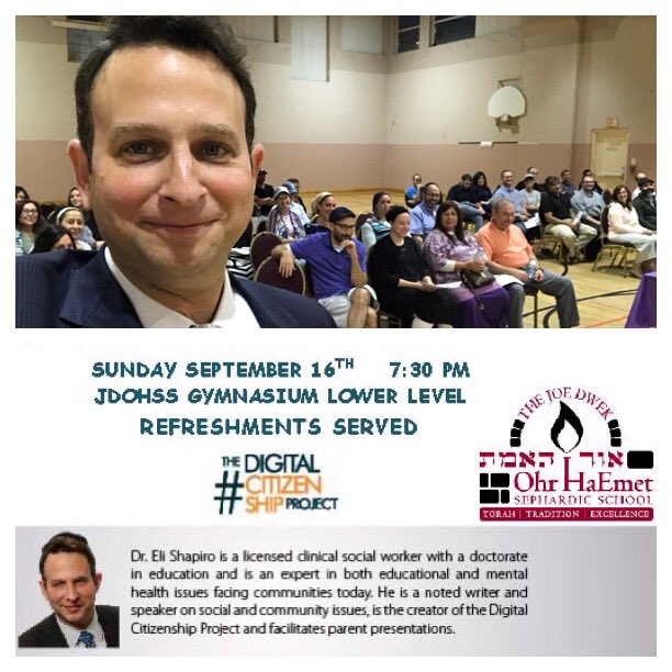 Great speaking at Joe Dwek Ohr Haemet Sephardi School in #Toronto about #DigitalCitizenship #parenting #technology <a href="/FortniteGame/">FortniteGame</a> #balance