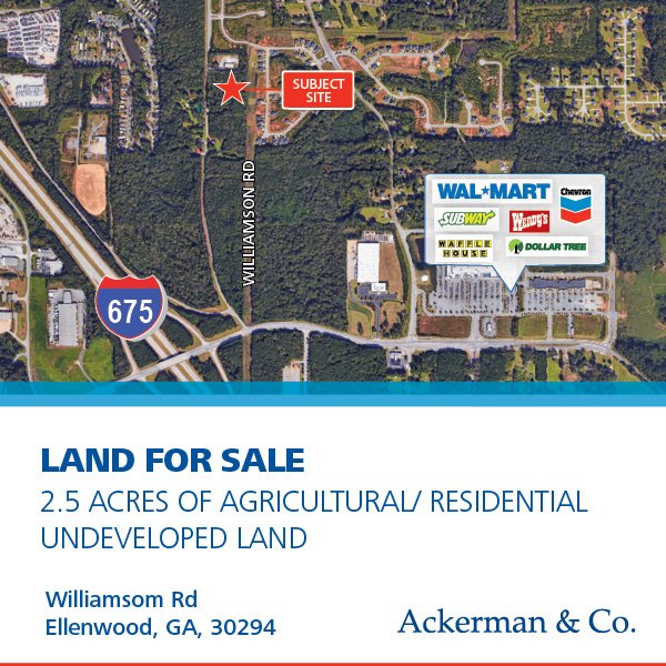 ackermansales's tweet photo. Now available: 2.5 acres in Ellenwood, Ga., ideal for residential use. For more information, contact Roosevelt Brown at rbrown@ackermanco.net https://t.co/am0DwRi33B