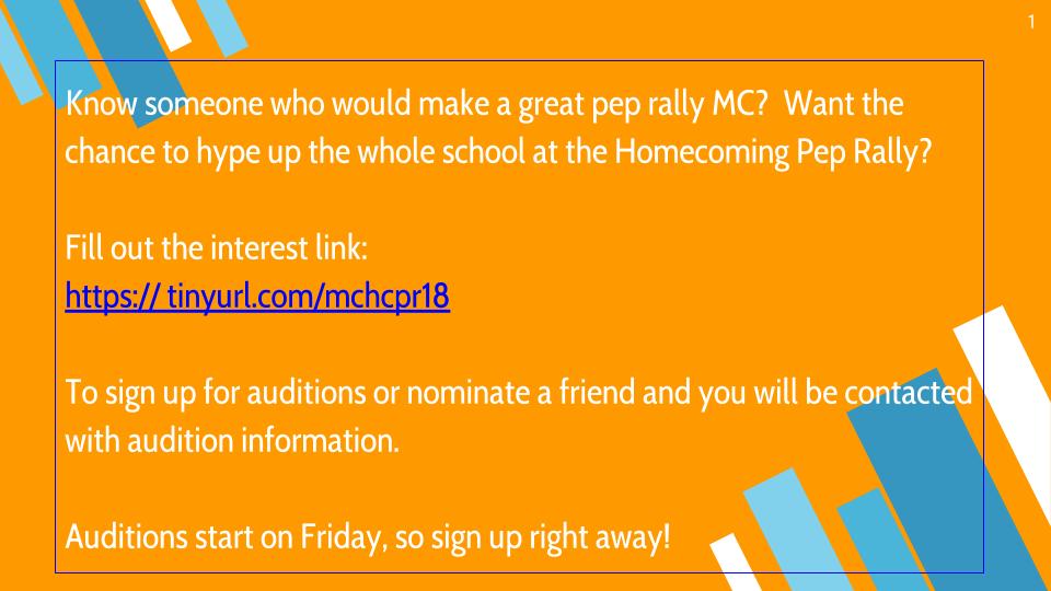mellisindy's tweet photo. Want to be in the spotlight?  Do you command attention?  Try out to be the Homecoming Pep Rally MC!  Sign up to audition at https://t.co/ljVUKENvAK ! @ChampeTweets @JCHSHYPESQUAD @JohnChampeSCA @JCKnights2021 @JCHS2019 @JCHS2020 https://t.co/2LwBkldewE
