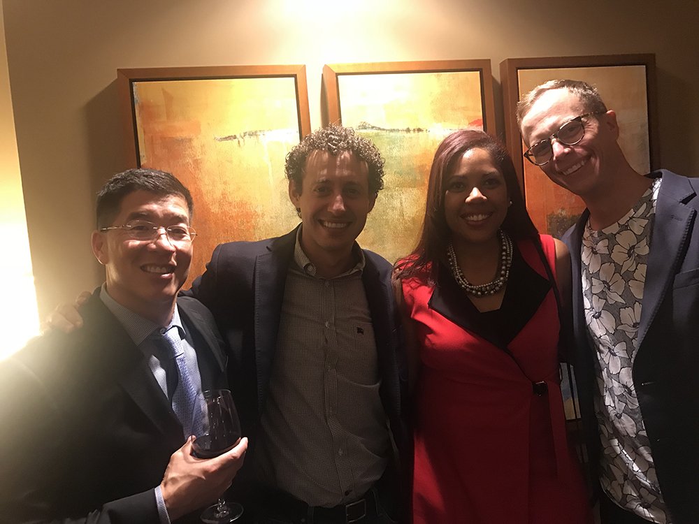StanfordPlastic's tweet photo. Drs. Jeffrey Yao, Yoav Kaufman, Lisa Moody, and Joseph Schreiber at Stanford Hand Alumni Reception @ ASSH2018 @HandSociety #ASSH18 #HandSurgery https://t.co/U1PlelyUFZ