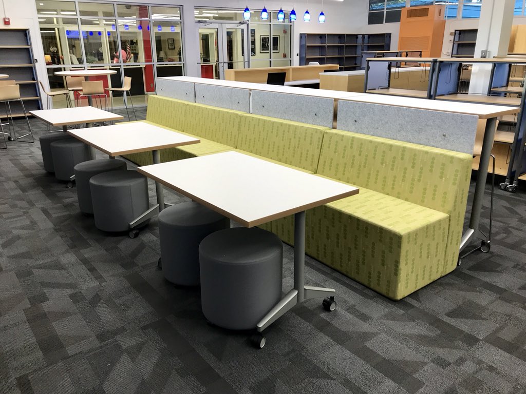 PCIntermediate's tweet photo. GUESS WHAT!!! Library furniture has arrived, has been installed, and is GORGEOUS! Each piece was chosen for its functionality and flexibility. We are so excited to have this 21st Century space! 📚 💻 ⚙️#21stcenturylibrary #genrefication #evolutionoflearning #PCISpride #sharepcs https://t.co/PeW3IEsyG0