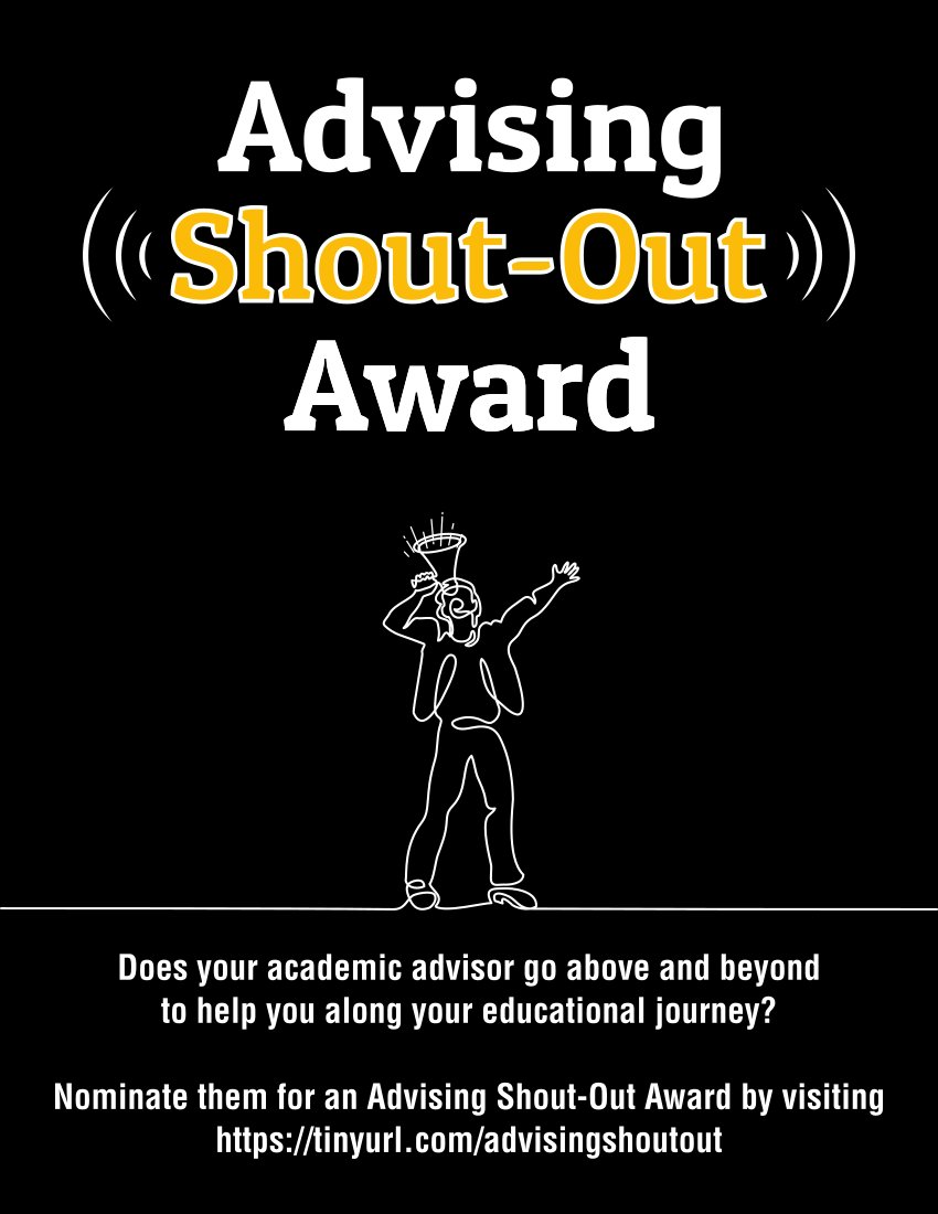 Does your academic advisor go above and beyond 
to help you along your educational journey?

Nominate them for an Advising Shout-Out Award by visiting missouriwestern.edu/advising/shout…