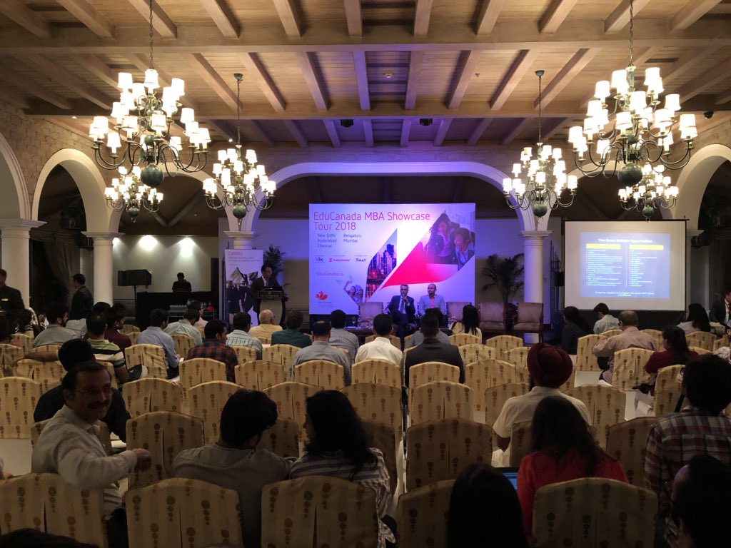 lynch_mba's tweet photo. Great first EduCanada #MBA event in Delhi, thanks @CanadainIndia !! Sat on a panel, met lots of great people and got to see one of our #ualbertamba alum #mbaincanada #ualberta ๐ฎ๐ณ https://t.co/0mUdf9Qk6U
