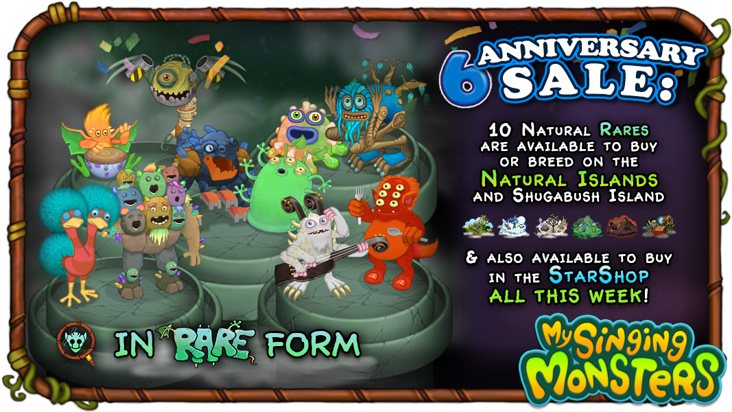 The second Rare romp of Anniversary Month has begun!  Buy or breed a new  selection of 10 Natural Rares in this week's In Rare Form promotion. Which  of these Rare Monsters
