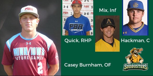 Please welcome the first signees of the 2019 Hastings Sodbusters! <a href="/Casey_Burnham01/">Casey Burnham</a> <a href="/_austinquick/">Austin</a> <a href="/Dmhackman9/">Derek Hackman</a> <a href="/jtmix12/">JT Mix</a>