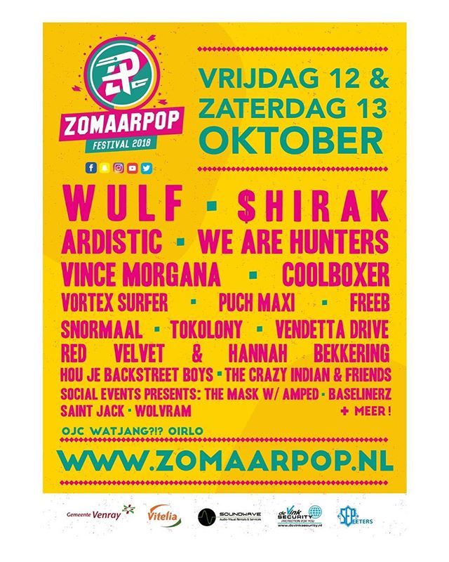 LINE-UP 2018! 😎🎉
Check hier de complete line-up van Zomaarpop festival 2018! 🚨 ift.tt/2pehJXF