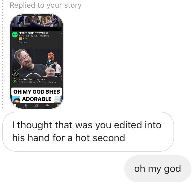 magicalvoltage's tweet photo. When a friend thinks youโre edited into the newest AHWU and then you decide to do it yourself @jack_p #tinyjack https://t.co/3eC47Za9O7