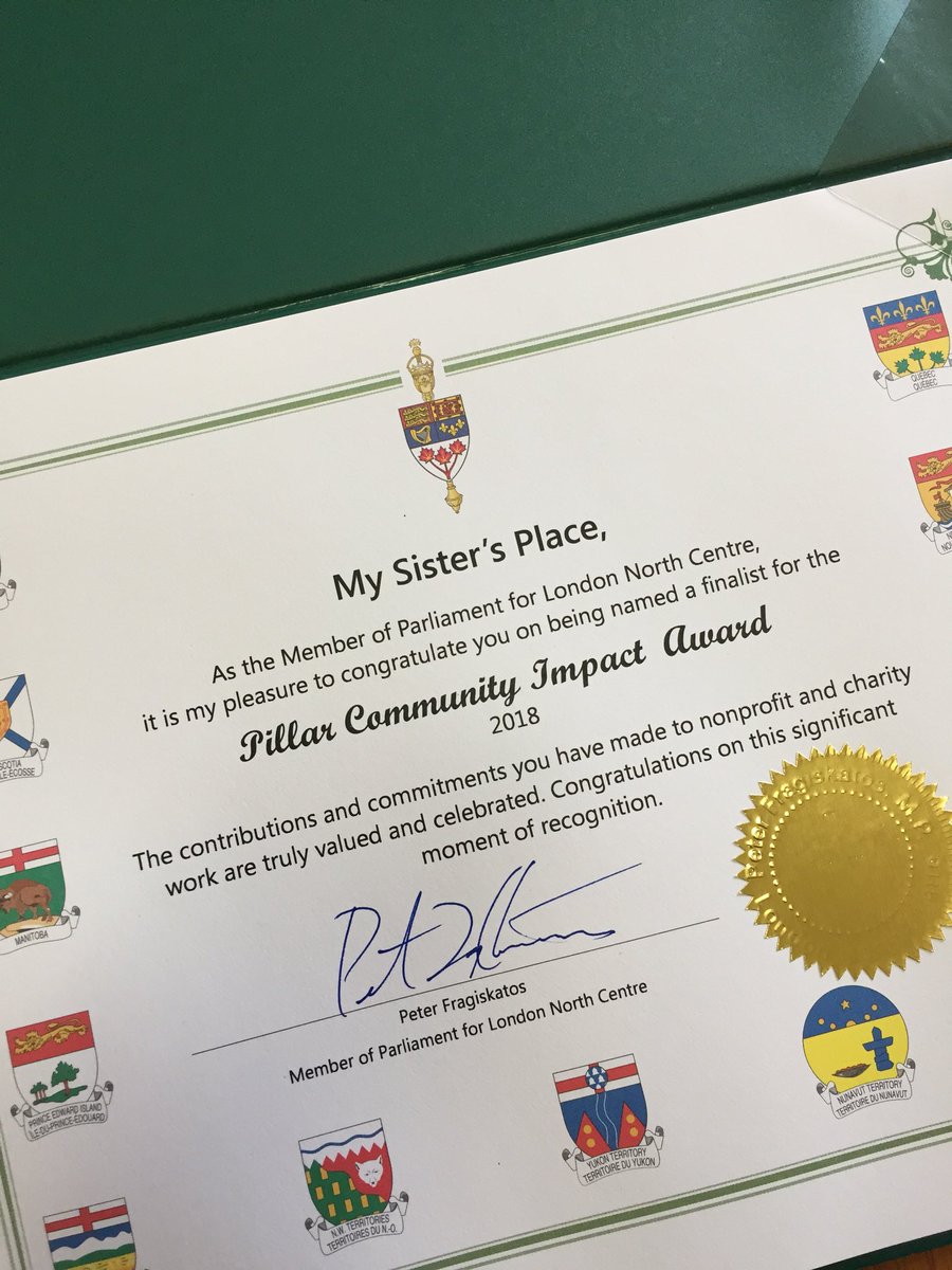 Look what we received in the mail! Thank you to our MP <a href="/pfragiskatos/">Peter Fragiskatos</a> for this beautiful certificate. We are very excited to be a finalist for the <a href="/PillarNN/">Pillar Nonprofit Network</a> #CommunityImpactAward #ldnont