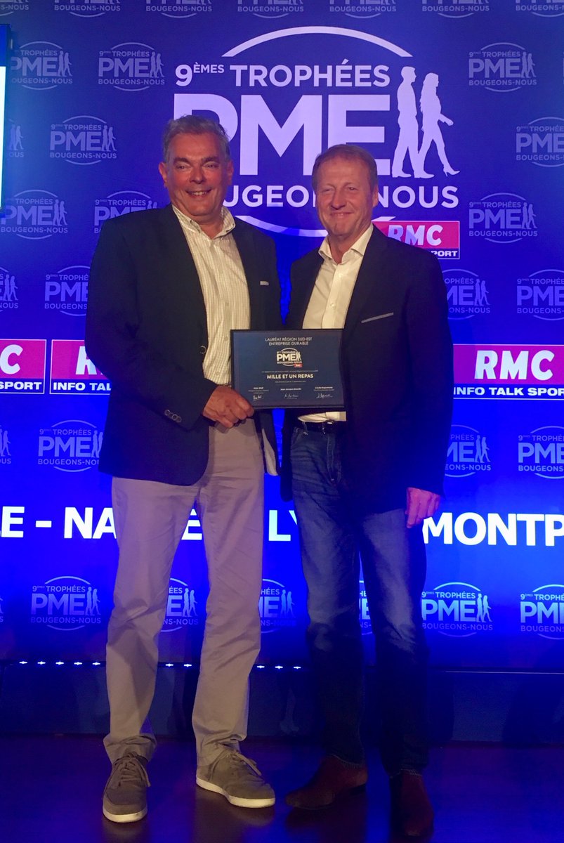 1001repas's tweet photo. Mille et Un Repas est récompensé du prix de l’Entreprise Durable aux 9ème Trophées #RMC PME #Bougeons-nous a la #CCILyon ! https://t.co/u9OUSf3TuB