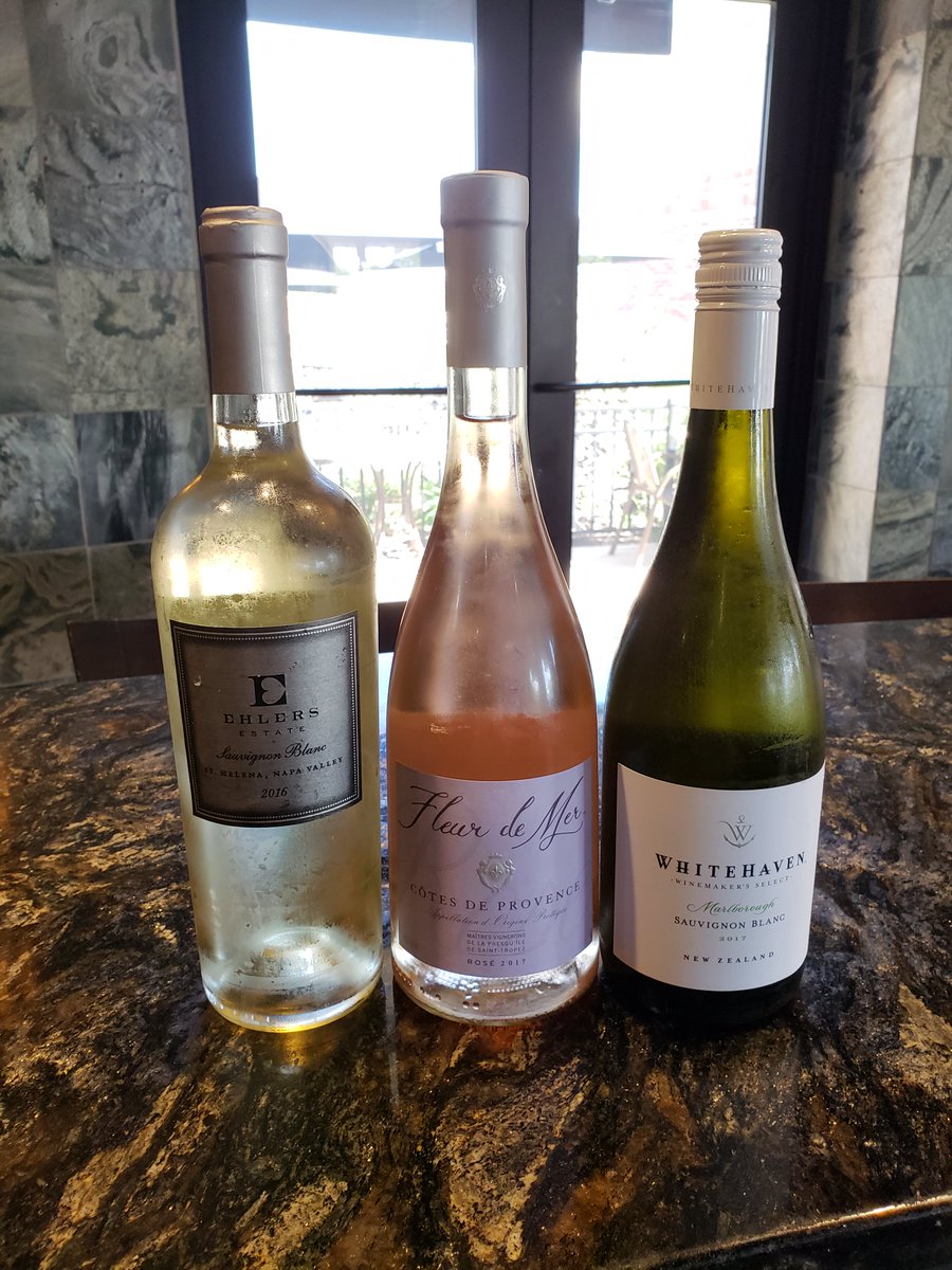 _StoneCreek's tweet photo. Having a manic Monday? Come in and chill out on our patio with a bottle of wine for half priced bottle of wine night! (From left to right: Ehlers Sauv Blanc, Fleur de Mer Rosé, and Whitehaven Sauv Blanc) https://t.co/ERDiEEuVEv