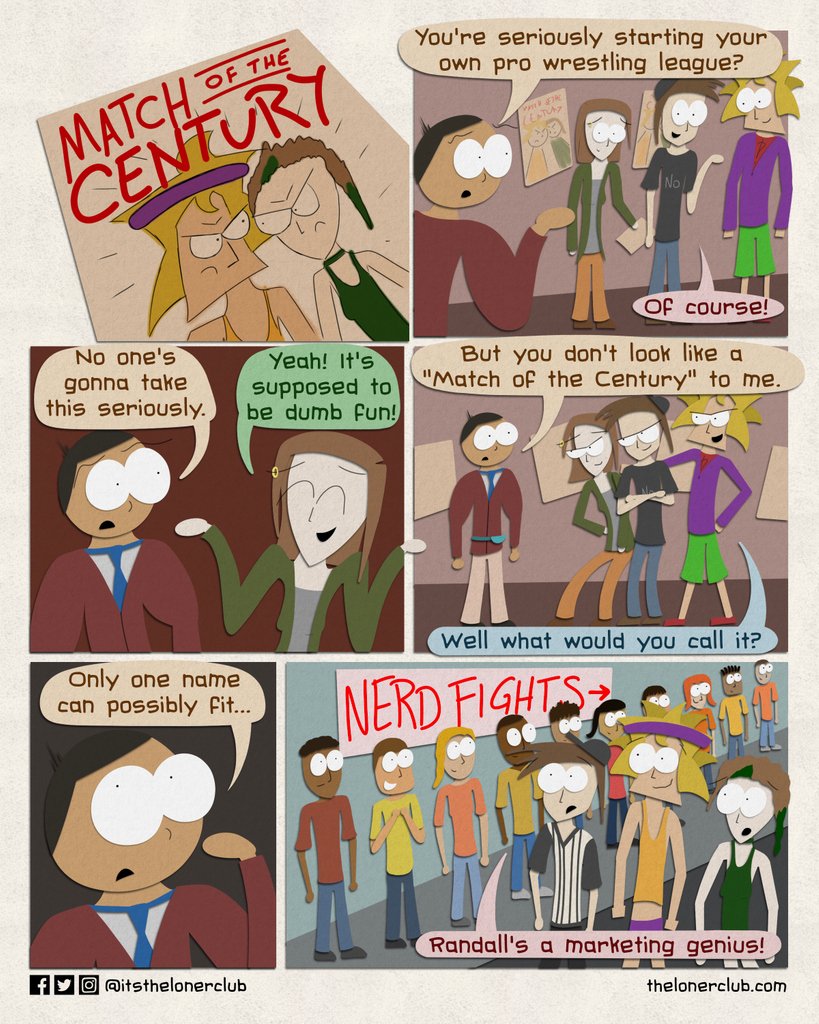 itsthelonerclub's tweet photo. #lonerclub #webcomic #comic #cartoon #discover #dark #awkward #teenage #comix #highschool #art #comicart #illustration #photoshop #athlete #sports #wrestling #prowrestling #marketing #design #promo #promotional #nerd #nerdy #dork #loser #nerdfights #matchofthecentury #dumbfun https://t.co/NOL2SJ04YJ