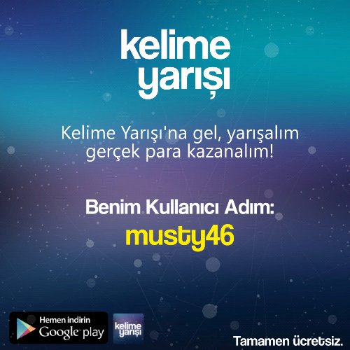 mstfsgrc1's tweet image. Kelime Yarışı&apos;nı indir, yarışalım ve gerçek para kazanalım. Kullanıcı adımı referans kısmına eklemeyi unutma :) Kullanıcı adım:&quot;musty46&quot;
play.google.com/store/apps/det…