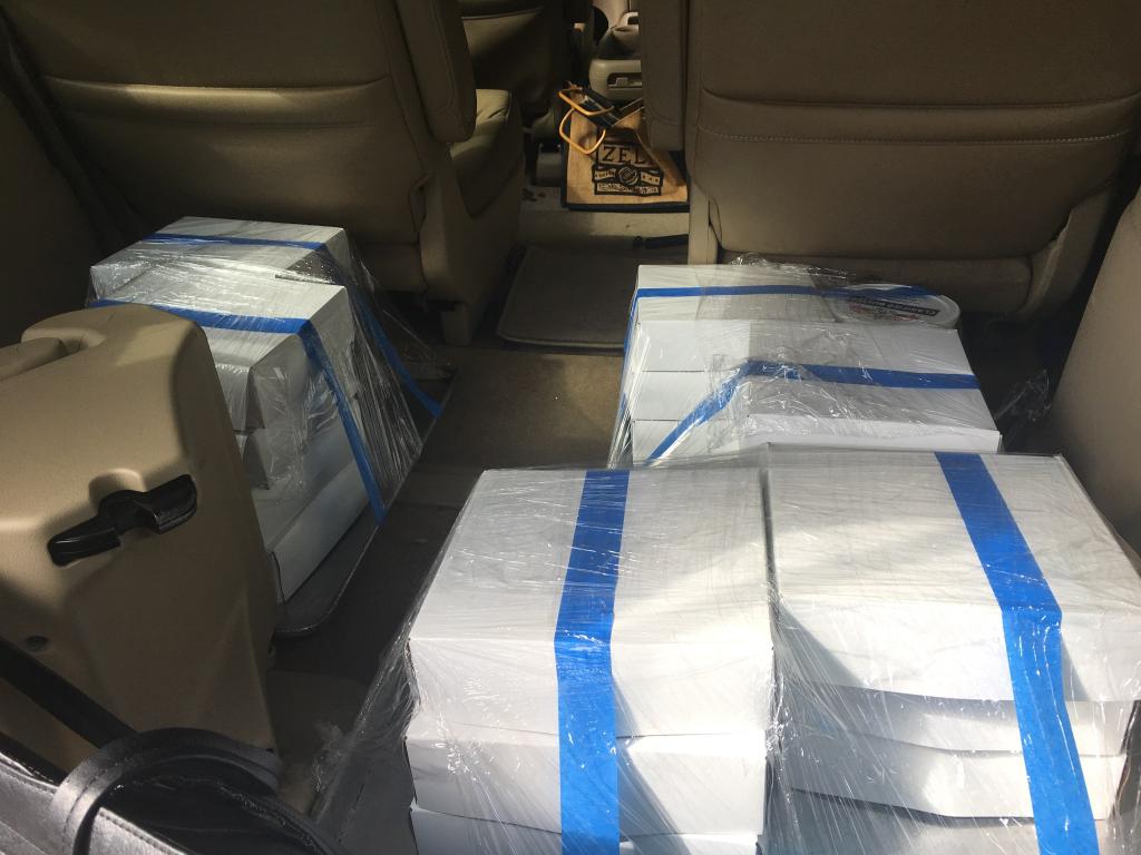 Atlantic Beach Pies boxed up and on the way the hurricane relief dinner at the Durham Hotel.