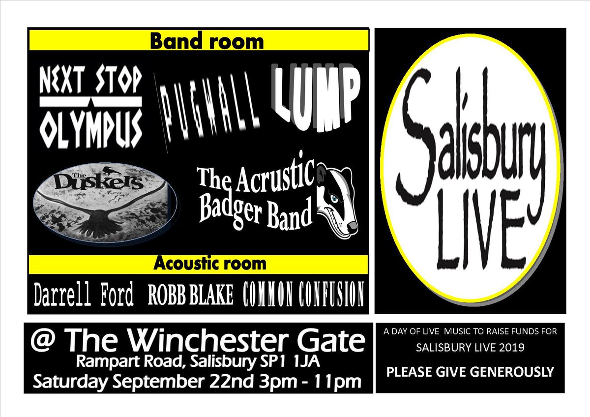 salisbury_live's tweet photo. Join us 4 our 1st 2019 Fundraiser @ the Winchester Gate.  Great lineup! #WiltsHour @fallingleaffest @WiltsCreative @SpireFM @lovesalisbury @About_Salisbury @salisbury_wilts @around_sp1 #salisbury https://t.co/7sV1AO3355