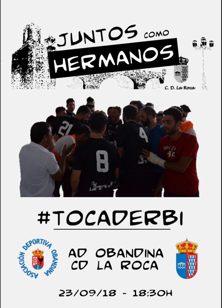CD_LaRoca's tweet photo. JORNADA 2: #TocaDERBI 

⚽️ @adobandina - @CD_LaRoca 
📆 23/09/18 - 18:30h

#todosjuntos 💚🖤 https://t.co/FDqJcpvX6Z