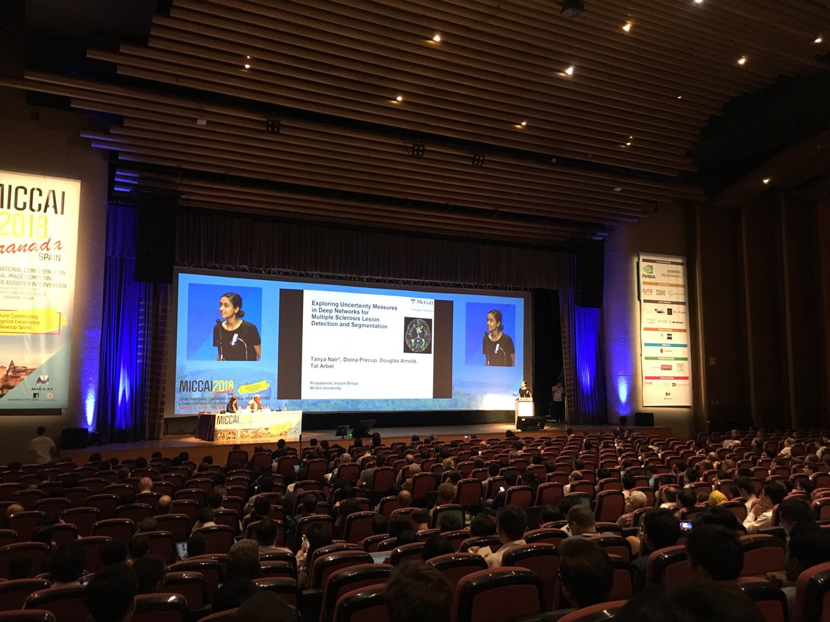 <a href="/tnynair/">Tanya</a> presenting her awesome work on Exploring Uncertainty Measures in Deep Networks for Multiple Sclerosis Lesion Detection and Segmentation at #MICCAI2018