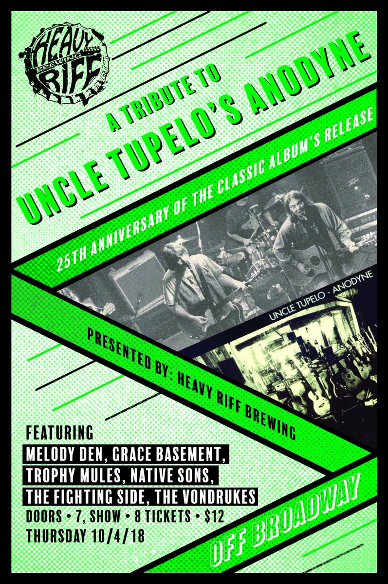 The Vondrukes (@thevondrukes) on Twitter photo We are playing an #UncleTupelo tribute show on 10/4, the 25th anniversary of their final album "Anodyne". We will be joined at <a href="/offbroadwaystl/">Off Broadway</a> by <a href="/gracebasement/">gracebasement</a> , <a href="/TheTrophyMules/">The Trophy Mules</a>, Melody Den, Fighting Side, and Native Sons. #STL #music #STLMusic #supportlocal #MarkYourCalendar We are playing an #UncleTupelo tribute show on 10/4, the 25th anniversary of their final album "Anodyne". We will be joined at <a href="/offbroadwaystl/">Off Broadway</a> by <a href="/gracebasement/">gracebasement</a> , <a href="/TheTrophyMules/">The Trophy Mules</a>, Melody Den, Fighting Side, and Native Sons. #STL #music #STLMusic #supportlocal #MarkYourCalendar