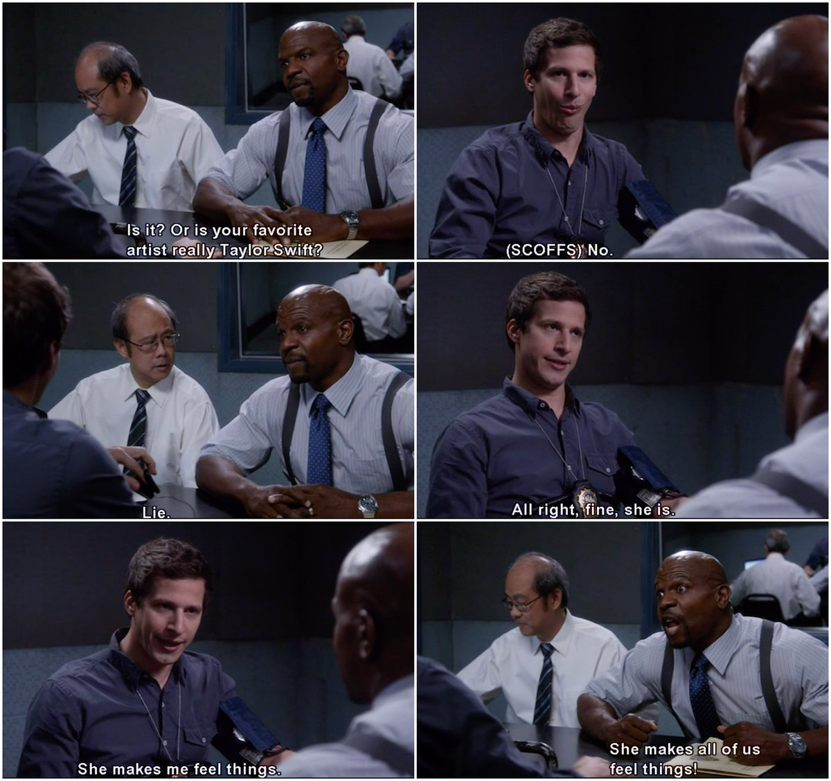 LegoandRey's tweet photo. Brooklyn Nine-Nine moments as out-of-context Taylor Swift lyrics: a thread
#5YearsOfB99 https://t.co/eDXZZn49BL