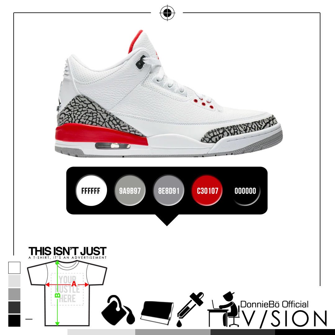 DonnieBo's tweet image. Air Jordan 3 Retro Katrina ✖️ Eyedropper. #InspiredByColor I start with a palette. If you're on The Click Designing Cutting Shapes try this palette in your next design. #colorways #HustleCouture
#ScreenPrinter #MarketingALifeStyle #SneakerAddict
#NothingScalesWithoutCulture