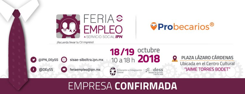 fefssipn's tweet photo. #AlumnoIPN #EgresadoIPN, seguimos compartiendo #EmpresasConfirmadas para la #FeriaDelEmpleoIPN 18 y 19 de octubre 2018. #NoTeQuedesFuera
Regístrate en:
https://t.co/7IBK5bLLNR
https://t.co/Z4wy3Zq6OA https://t.co/T6J0TprhsV