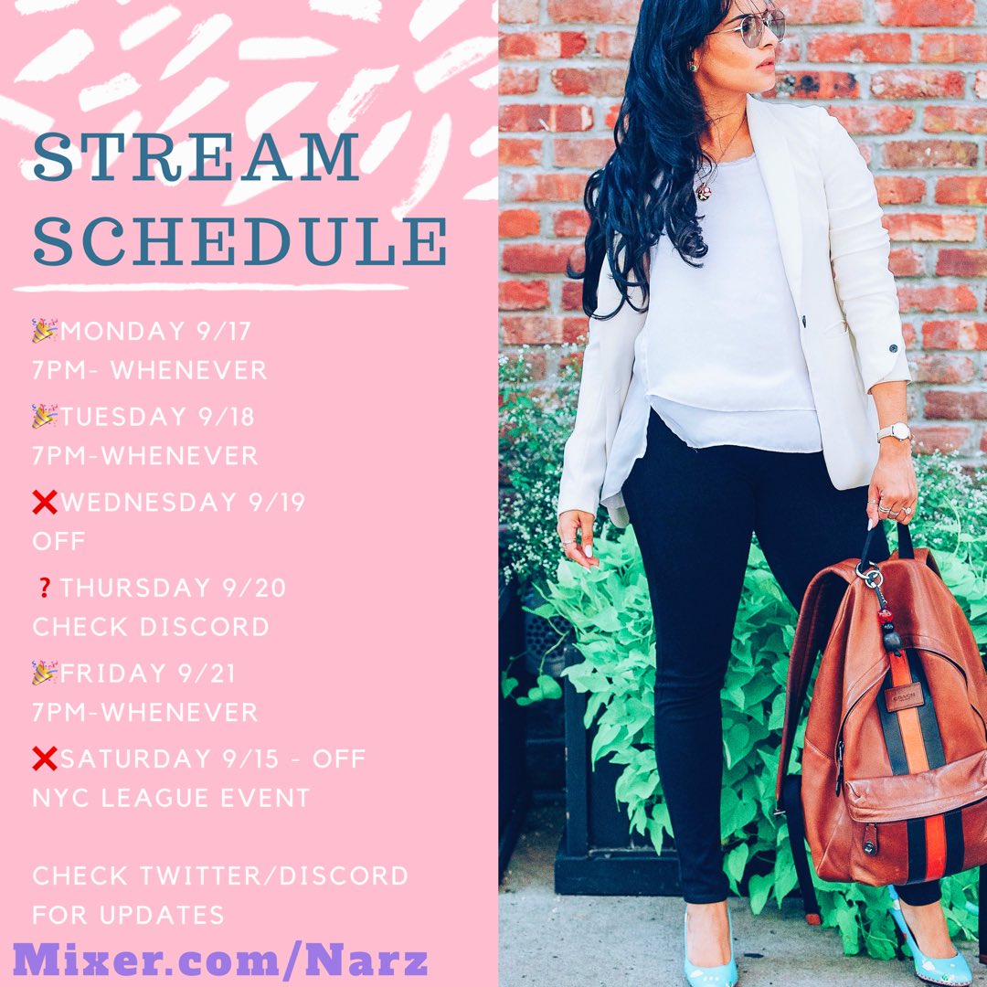 Narz's tweet photo. 🎉@WatchMixer Stream Schedule🎉
Countdown to my trip to Asia while celebrating #HispanicHeritageMonth!
Sharing my dominican culture and Hispanic traditions. #MixerGG
Coordinating #LeagueofLegends 5v5 event at the @MicrosoftStore in NY Saturday!
➡️https://t.co/bYOadu4TW5 https://t.co/NxBObQQnHt