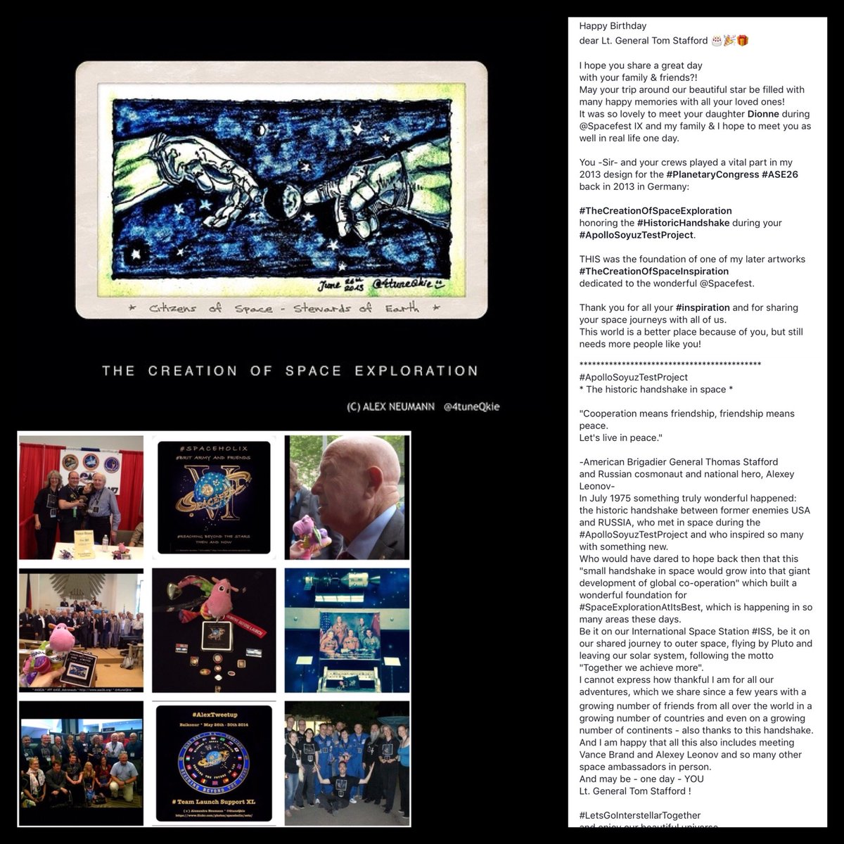 4tuneQkie's tweet image. &quot;Cooperation means friendship,
friendship means peace.
Let&apos;s live in peace.&quot;
Happy Birthday
Lt. General Thomas Stafford🎂
Thank YOU for being the foundation of #TheCreationOfSpaceInspiration #ASE26 in 2013 
#ApolloSoyuzTestProject
#HistoricHandshakeInSpace
flickr.com/photos/spaceho…