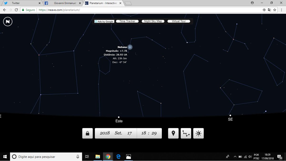 ReporterEletron's tweet photo. Mapa planetário do momento no céu estrelado de João Pessoa, Estado da Paraíba, Brasil. Em posição #Este (praia) #Netuno. Cinco planetas visíveis a olho nu com a #LuaGibosa fase crescente. Oposição noroeste: #Marte #Plutão #Saturno #Júpiter #Vênus. Fonte: https://t.co/emDOIsbSDK https://t.co/UXZYdijiGw
