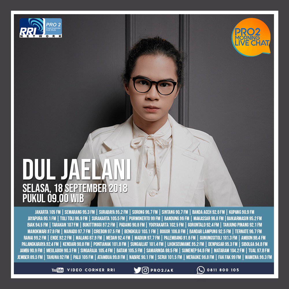 Hari ini di #MorningLiveChatPRO2 
ada <a href="/AhmadAbdulQodir/">Dul Jaelani</a> jam 11.00 Wit 
Dengarkan guys #DulJaelaniDiPRO2FM