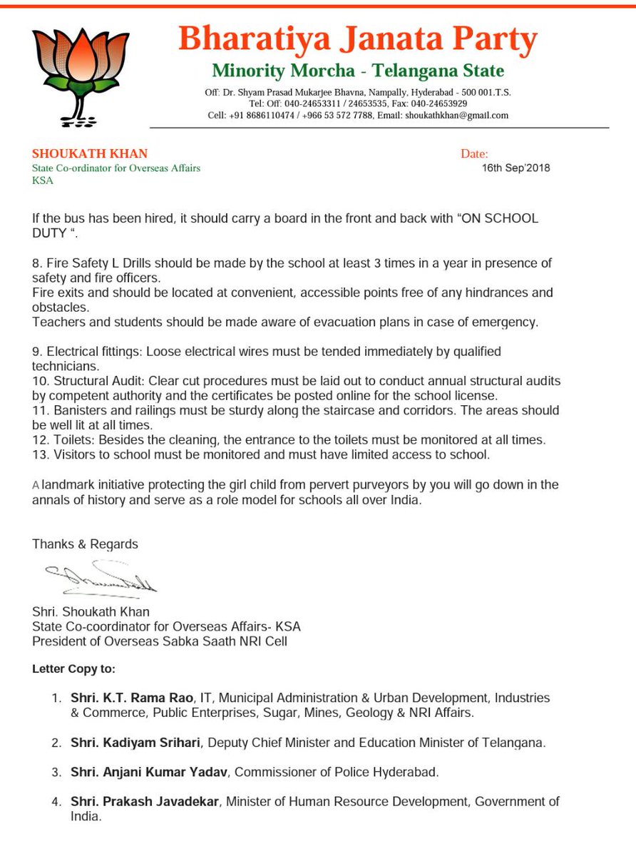 ShoukathKhan18's tweet photo. Representation to Telangana Governor for taking action against for schools @KTRTRS @TELANGANADGP @TelanganaCMO https://t.co/ITo2BfYBgN