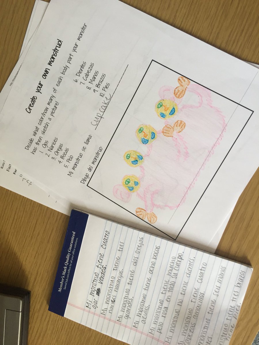 MrsDurell's tweet photo. Practicing our Spanish vocab by creating monstruos! 🦖 #spanish1 https://t.co/5xGSQzsOx9