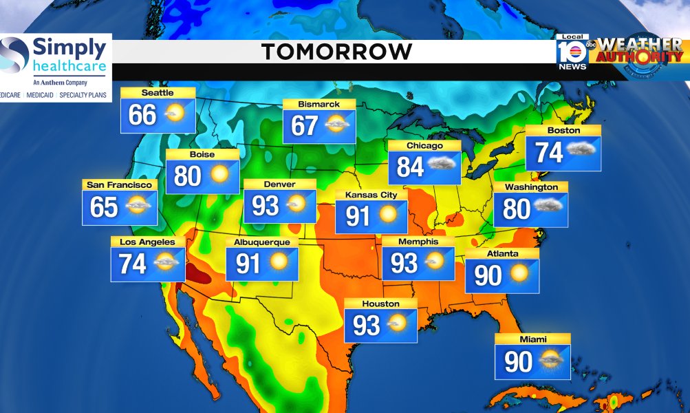 Here is the national forecast for tomorrow Presented by Simply Healthcare https://t.co/bhja7JPoIm