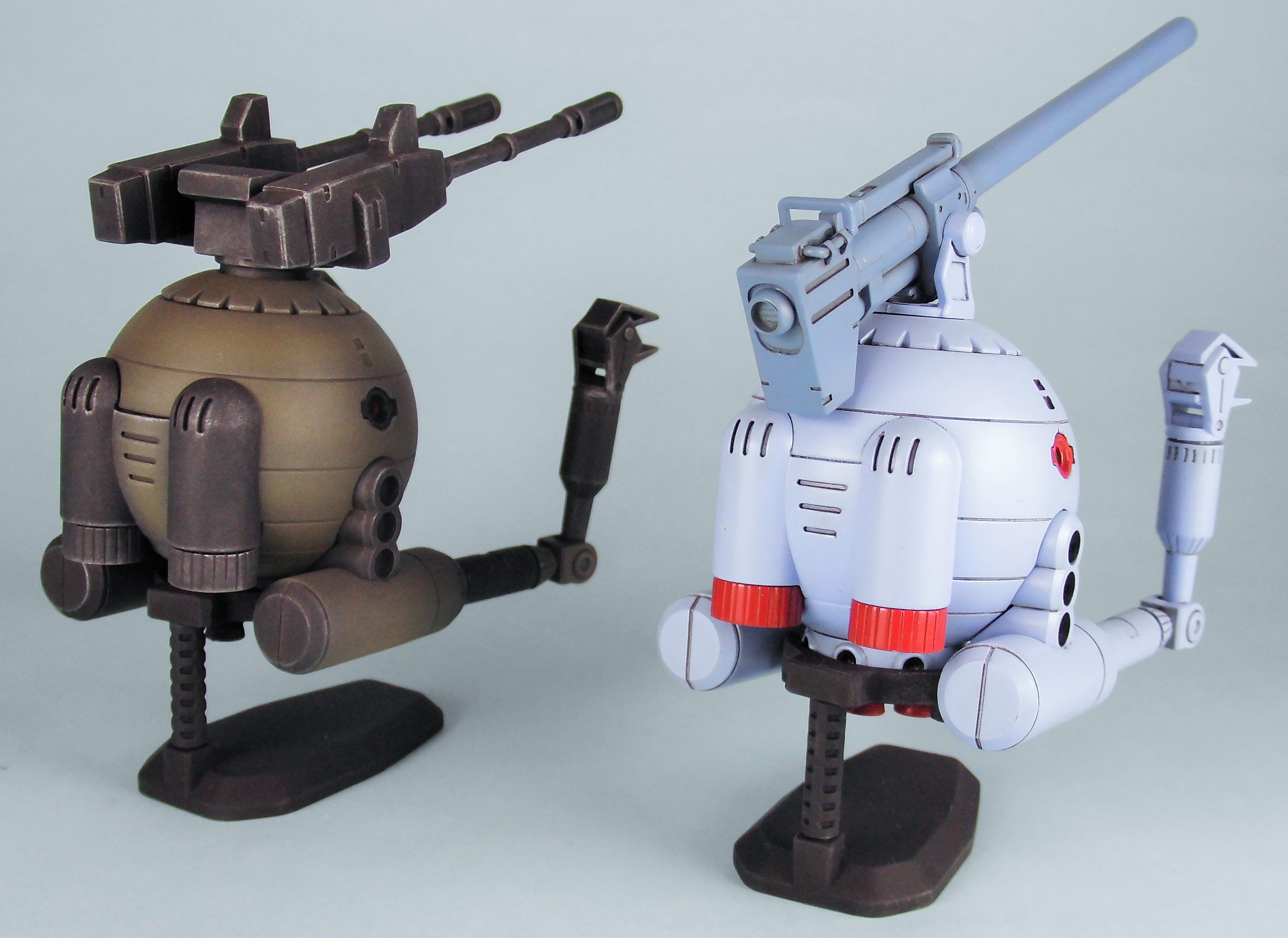 Tranabe ガンダムよりhgucボール ツインセットです 1箱2個入りで武装はk型の連装砲も付いてます 旧キットより小さくて ジムに激突するシーンの大きさくらい クリアパーツは緑ですけど クリアオレンジ塗ったらちゃんとオレンジになりました 作り