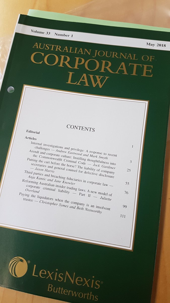 BethNosworthy's tweet photo. A piece from Prof Symes and I finding some excellent company in the Aus Journal of Corp Law from @LexisNexisAUS - hello @AProfJOverland and @corporatelawAU and more! #corpslaw #amerind #jonesvmatrix https://t.co/77Pgp4kMdi