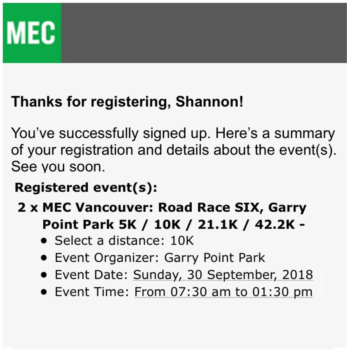 Oops I did it again!!!
With just 8 short weeks until our 1st post European vacation half marathon.....I thought running a 10KM seemed like a good training idea.....

Who else is participating in the @mec  Race 6 at #GaryPointPark on Sunday September 30th?? #RichmondBC