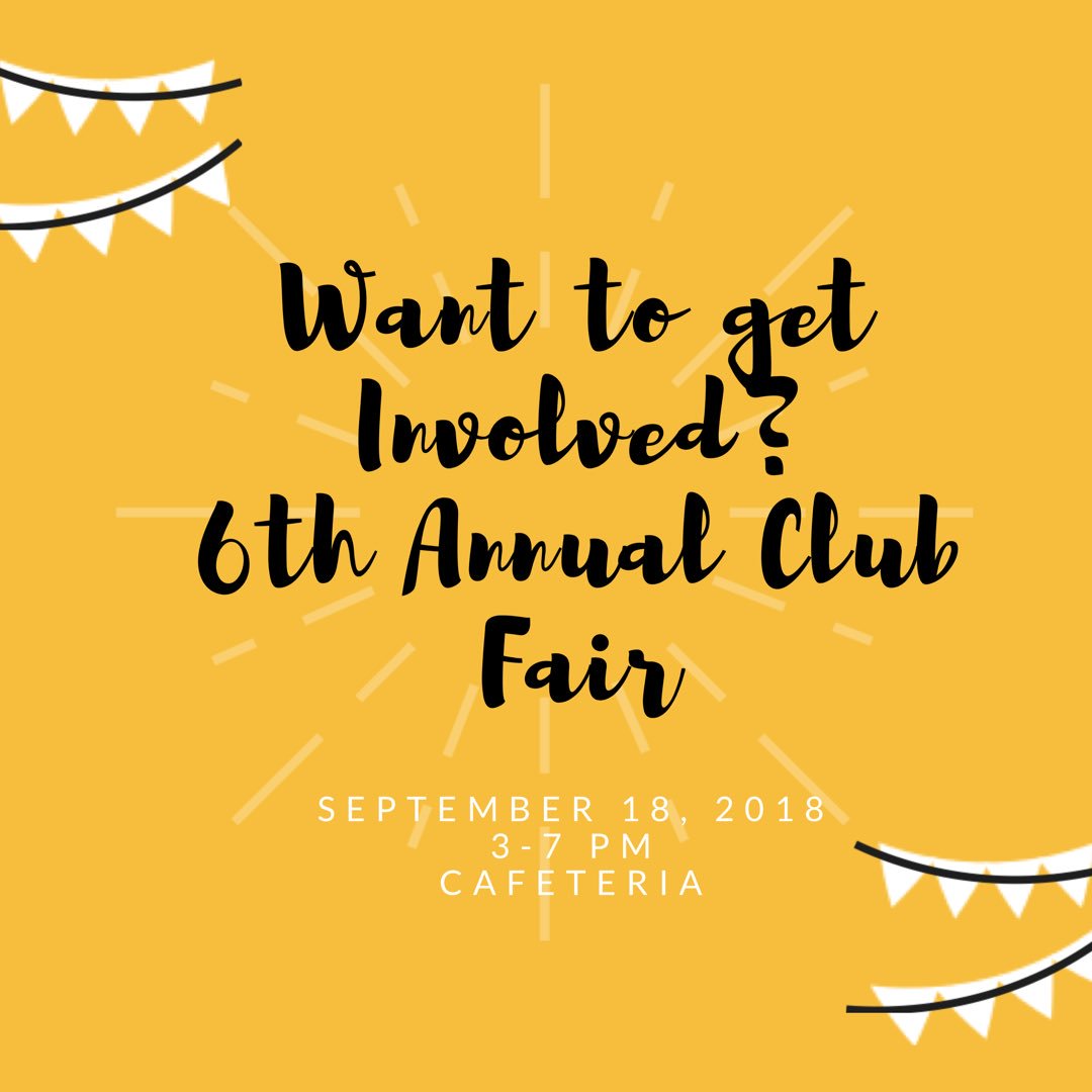 Want to get involved? Come out tomorrow to the 6th Annual Club Fair from 3-7 pm in the cafeteria