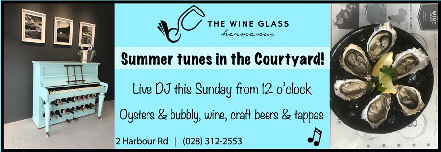 We have a real long-weekend treat for all this Sunday in our Courtyard at The Wine Glass Hermanus. Viby summer tunes by our live DJ from 12 o'clock. Soak up spring with Oysters and Bubbly, craft beers, local wine and yummy platters to share.#Hermanus #LongestBarInHermanus