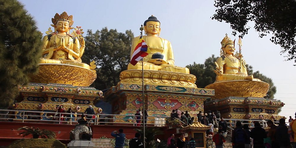 The stupa itself is domed shaped and capped by a square brick structure that has the eyes of Buddha painted on it.  You will see similar eyes of Buddha if you also make a visit to Boudhanath. 
visit2nepal2020.com/kathmandus-tem…
#visit2nepal2020
#Trekking_in_nepal
#Wonderlust
#Nepal