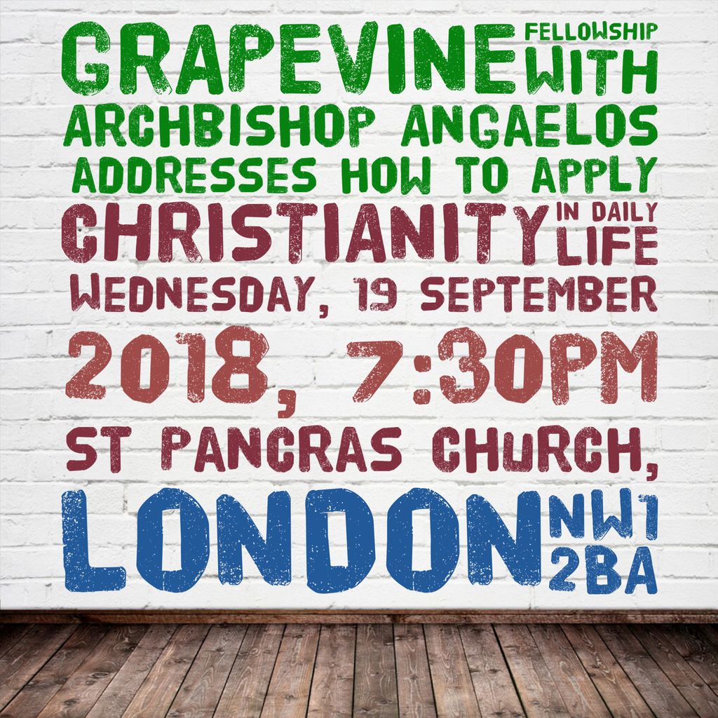 GrapevineFellowship (@gvfellowshipuk) on Twitter photo Two weeks have passed - we've missed you! We're back tomorrow for Grapevine at #StPancrasChurch (NW1 2BA). Join us for prayers at 7:30pm and a spiritual talk by His Eminence <a href="/BishopAngaelos/">Archbishop Angaelos</a> at 8pm. We’ll stream on FB Live from 8pm too: facebook.com/ArchbishopAnga… Two weeks have passed - we've missed you! We're back tomorrow for Grapevine at #StPancrasChurch (NW1 2BA). Join us for prayers at 7:30pm and a spiritual talk by His Eminence <a href="/BishopAngaelos/">Archbishop Angaelos</a> at 8pm. We’ll stream on FB Live from 8pm too: facebook.com/ArchbishopAnga…