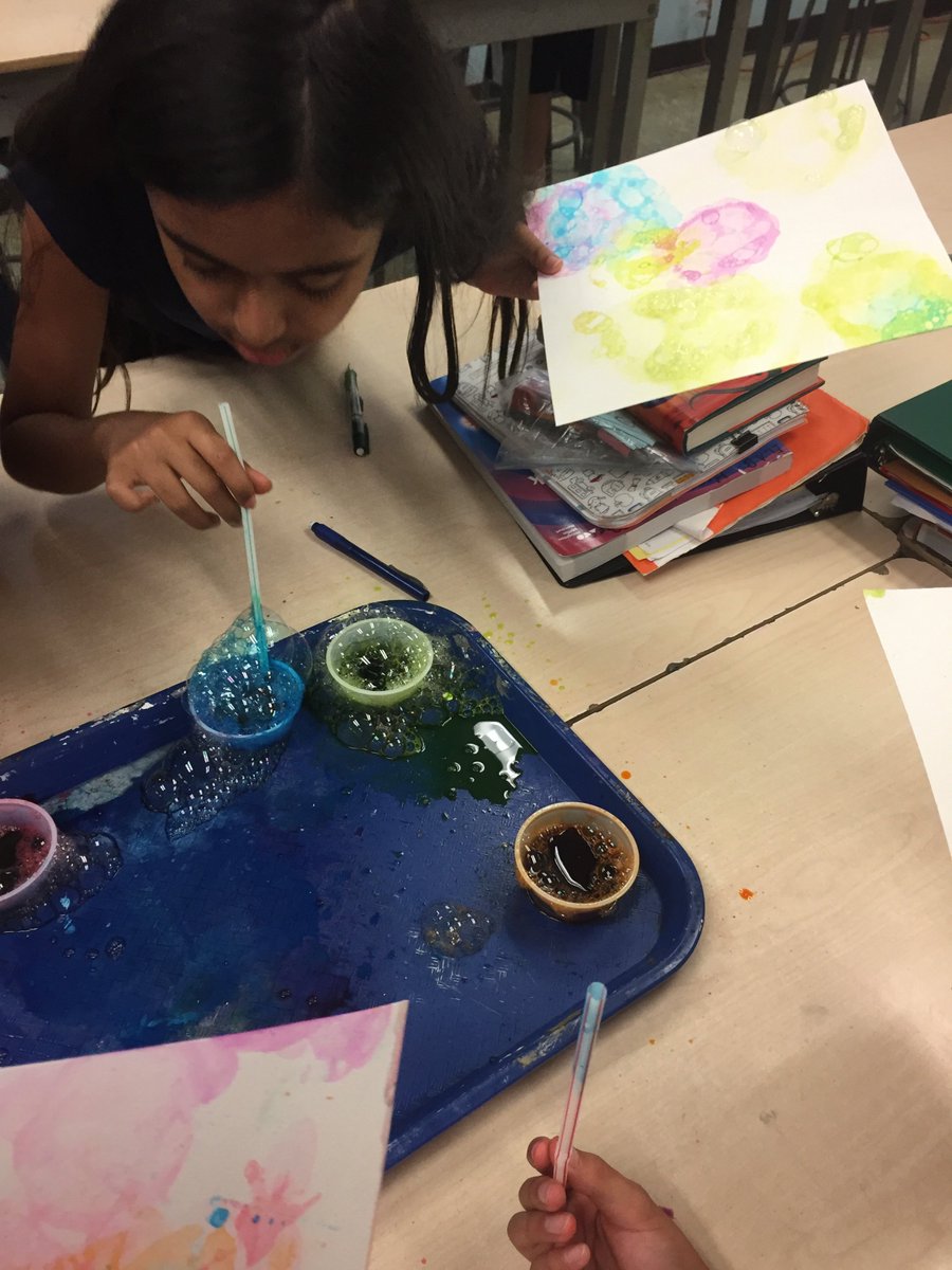 MrsTeson's tweet photo. #DotDay2018 Grade 6 students had a blast doing the bubble printmaking activity,  So messy but so worth it. https://t.co/5UxSCmBiGT
