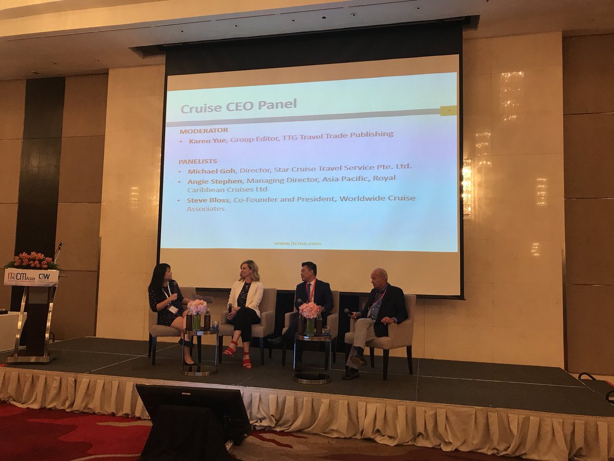 clerixx's tweet photo. IT&amp;CMA 2018 Cruise Panel Discussion: A cruise nowadays is a “floating city at see. It’s beyond a resort.” #itcma18 #ctwapac18 https://t.co/0fyoKiu5YT