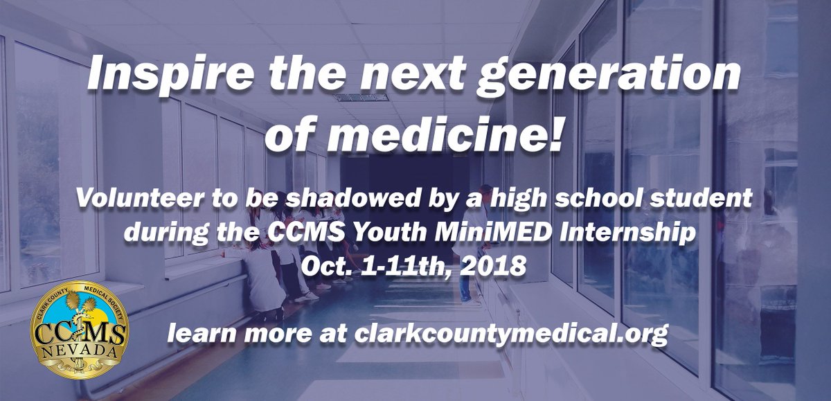CCMSNevada's tweet photo. Physician volunteers needed! Help inspire the next generation of medicine by volunteering to be shadowed by a local high-school student. Details and registration at https://t.co/dmIsILOnRv #ccmsnevada #futuredoctors https://t.co/Yx6O5mfiOo