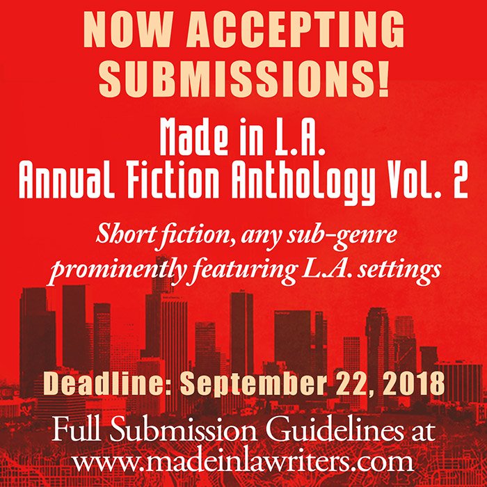 MadeInLAWriters's tweet photo. Want to contribute to Made in L.A. Vol. 2? We're taking submissions until 9/22 | Submit your work here: https://t.co/ajTpL47cTu | #localauthor #localauthors #author #authors #indiebooks #fictionanthology #shortstory #shortstories #fiction #indiefiction  #anthology https://t.co/g51SftPgCh