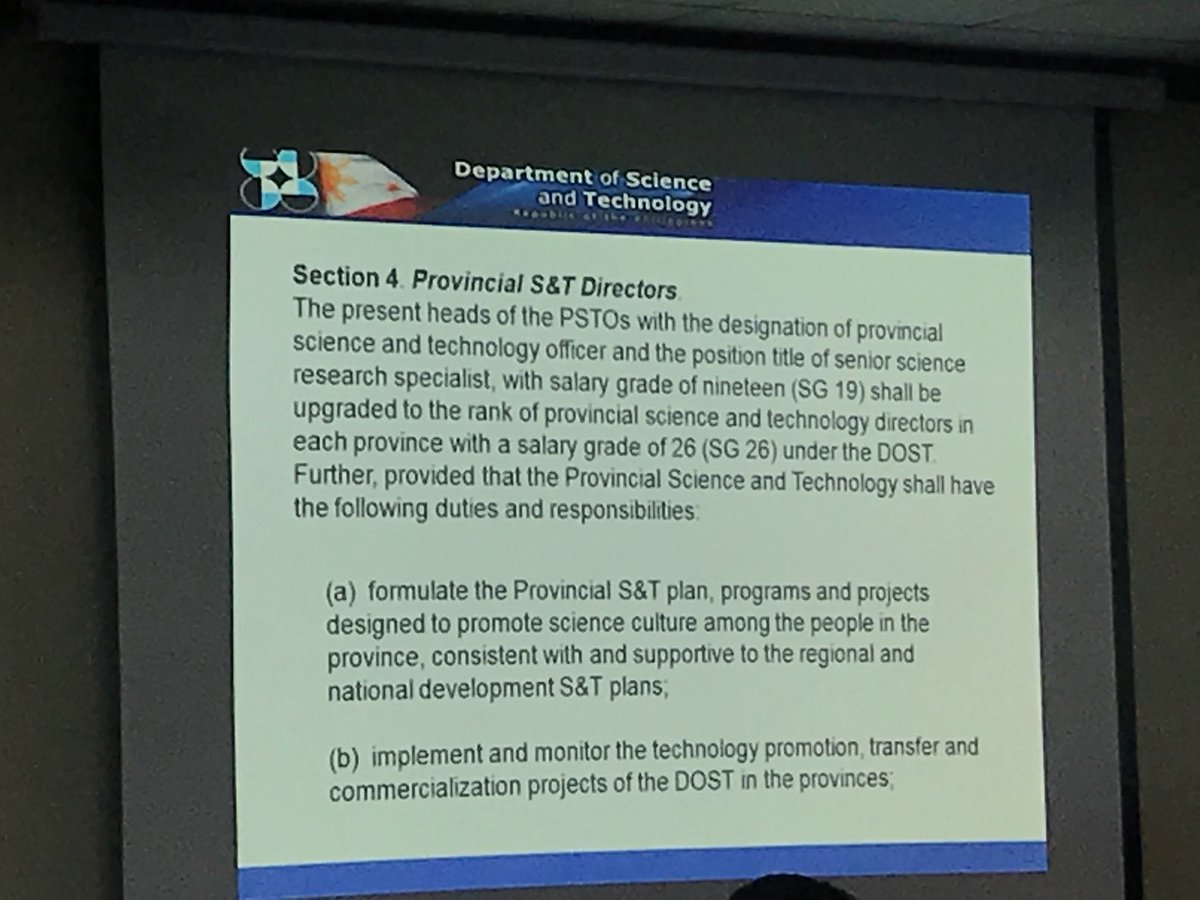 bamaquino's tweet photo. Under the proposed bill, the position title of Senior Science Research Specialist with SG 19 shall be upgraded to Provincial Science and Technology Director in each province with SG 26 (under DOST). #SciTechPH https://t.co/DuuH1JZnxY