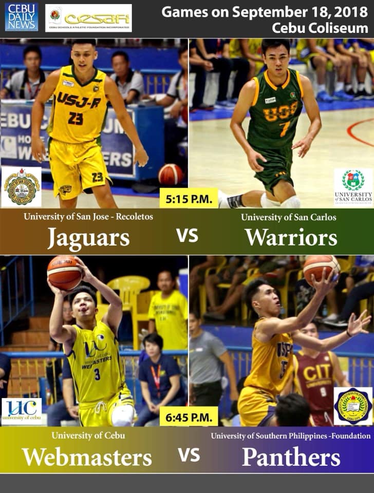 cebudailynews's tweet photo. #CESAFI2018 game schedule today at the Cebu Coliseum. https://t.co/ffK0bnoOQq