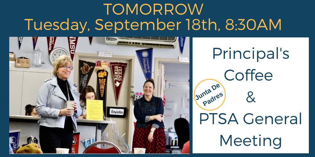PTSA_ARS_STARS's tweet photo. #arsparents Don't miss Principal's Coffee and PTSA General Meeting tomorrow! https://t.co/2dZ3uBMDIK