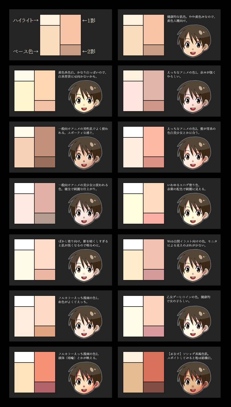 タナカ中 リプ率低下中 在 Twitter 上 過去に割と反応いただいてた肌色パレットの一例 T Co Psbsjwkpho Twitter
