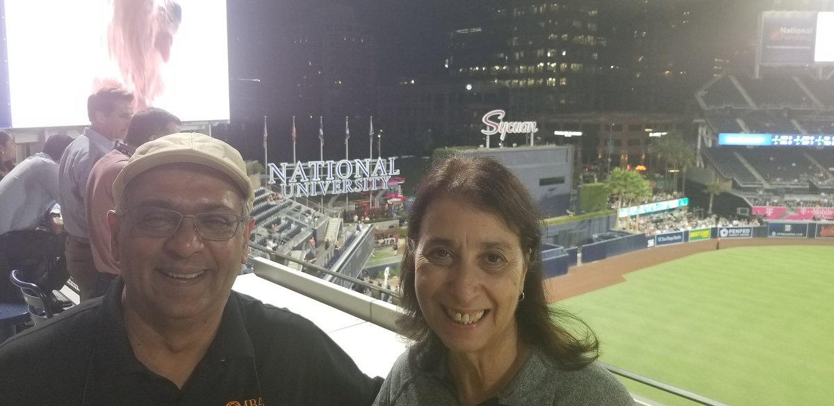 goutamc's tweet photo. With Maryanne Depesquo, #sasgf 2019 chair at #AnalyticsX conference Monday night party at Petco stadium https://t.co/UEj66EgbMC