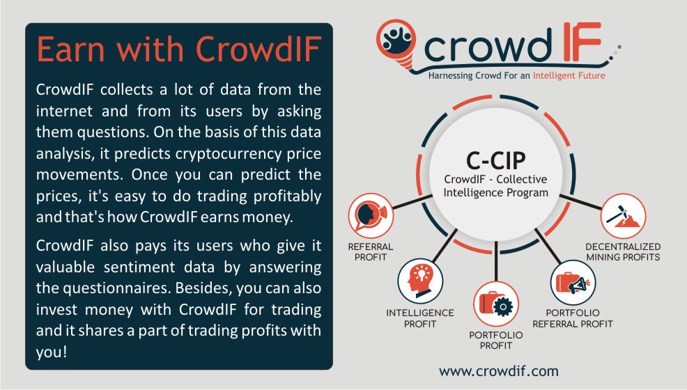 CrowdIF collects a lot of data from the internet and from its users by asking  them questions. On the basis of this data analysis, it predicts cryptocurrency price movements. Once you can predict the prices, it's easy to do trading profitably and that's how CrowdIF earns money.
